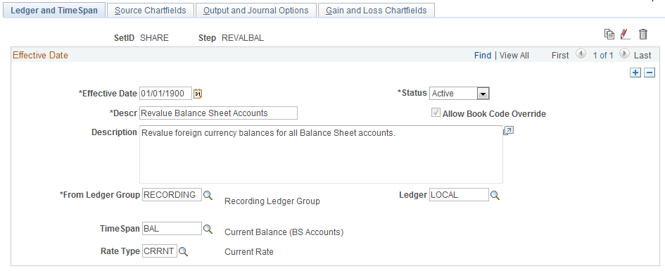 Revaluation Step - Ledger and TimeSpan page