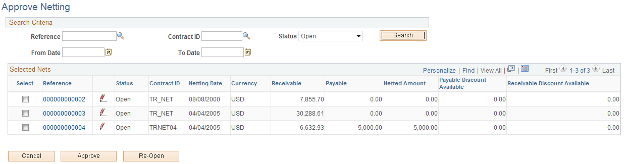 Approve Netting page