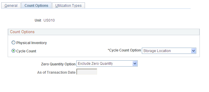 Setup Counting Event - Count Options page