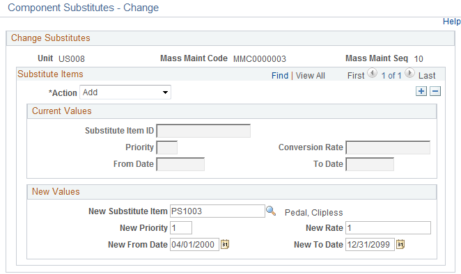 Component Substitutes - Change page