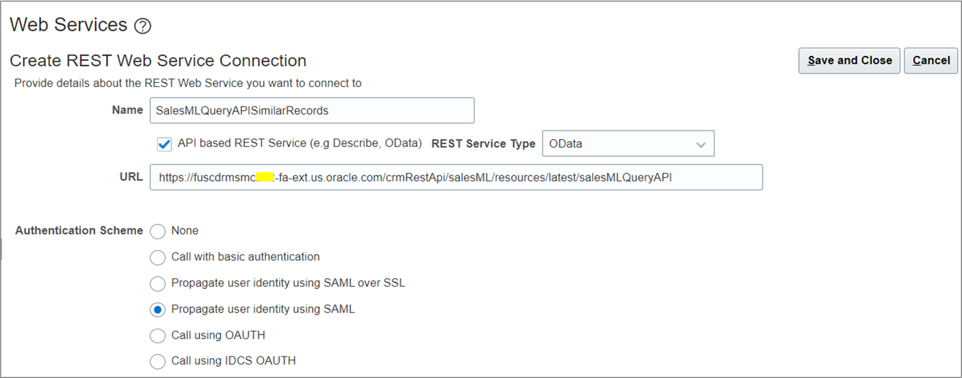 Webサービス詳細を入力します。