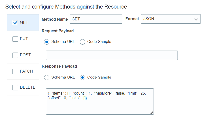 GET構成メソッドを選択します。