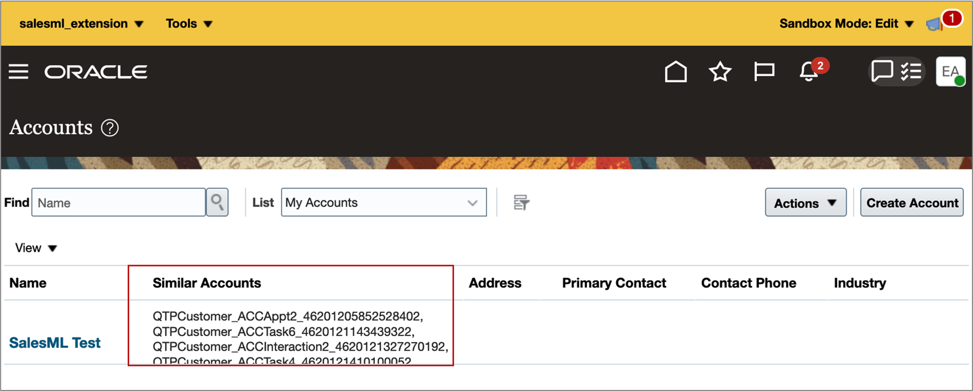 「アカウント」ランディング・ページに類似アカウントが表示されています。