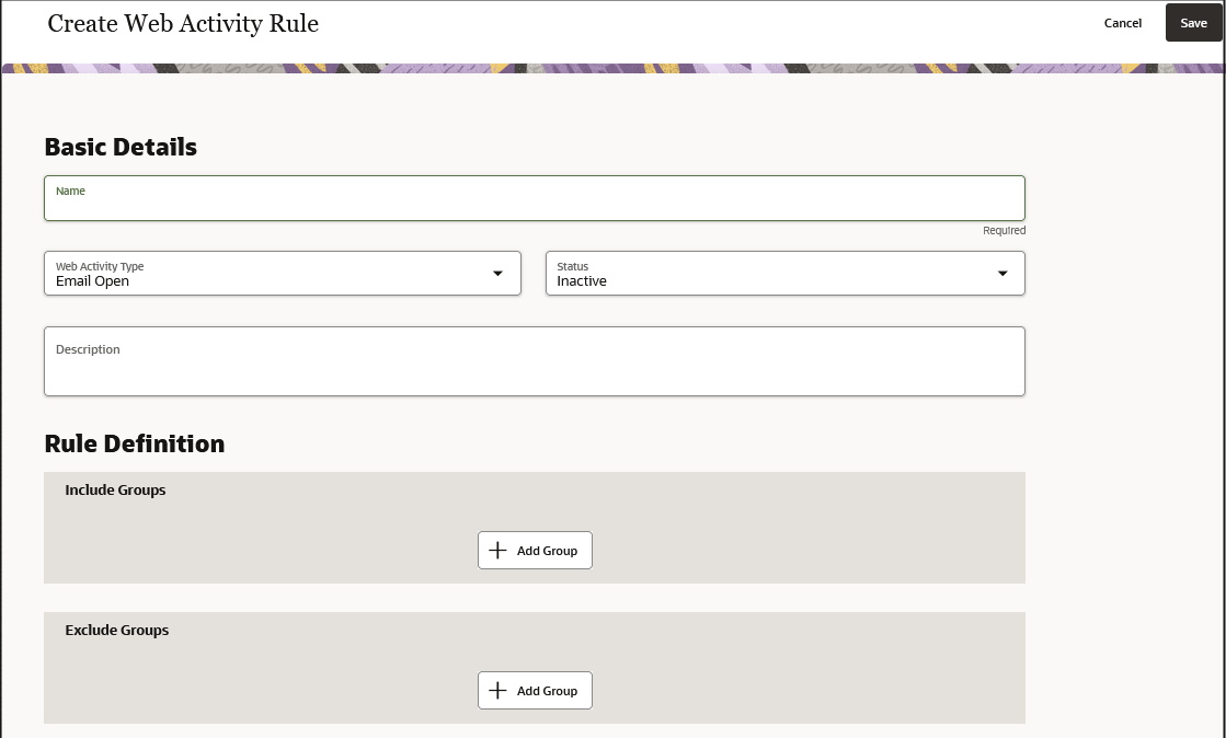 Webアクティビティの作成ページを示すスクリーンショット