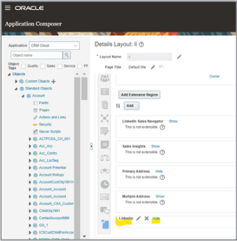 LinkedIn Sales Navigatorリージョンの「非表示」リンクが 表示されたスクリーンショット。