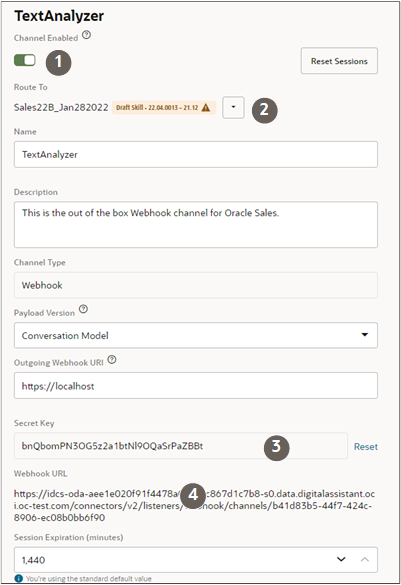 テキストで説明されているフィールドを強調表示するコールアウトを含むチャネル設定
