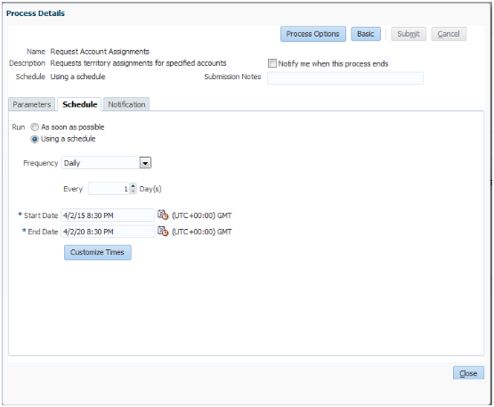 「プロセスの詳細」の「スケジュール」タブ