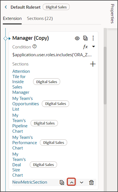 これは、レイアウト上でセクションを上に移動するスクリーンショットです。