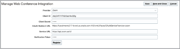 「Webカンファレンス統合の管理」のスクリーンショット