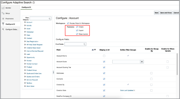 「適応型検索の構成」UIの 「UIの構成」タブのスクリーンショット