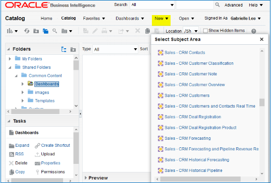 新しい分析のサブジェクト領域の選択