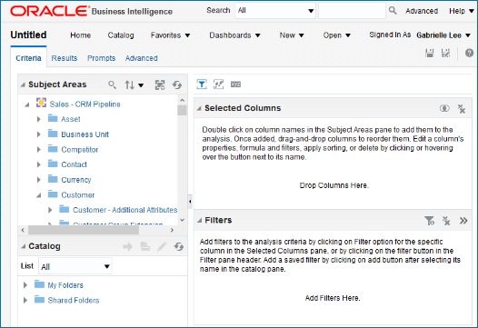 新しい分析のパレットおよびサブジェクト領域の編集