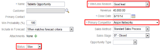 「商談の編集」ページの商談のクローズ・フィールド