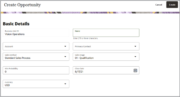 「商談の作成」ページのスクリーンショット