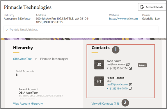「担当者」パネルが強調表示されたアカウントのスクリーンショット