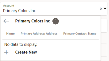 「リードの作成」ページの「アカウント」フィールドのドロップダウン・リスト。アカウント・レコードを作成せずにアカウントを入力するために選択する内容を示しています。