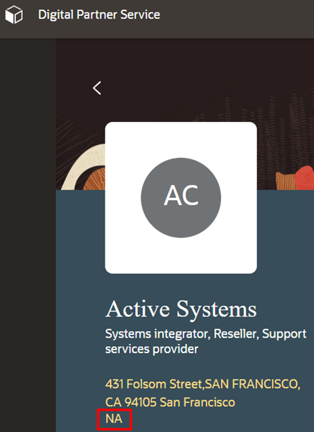 これは、カスタム・リージョン情報をパートナ・プロファイルに追加した最終結果のスクリーンショットです。