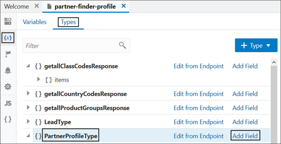 これは、パートナ・プロファイル・ページで使用されるカスタム・フィールドをタイプ(PartnerProfileType)に手動で追加するために選択する値のスクリーンショットです。