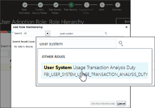 ロール階層のユーザー・システムの選択