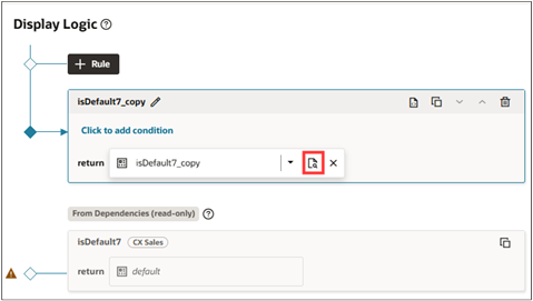 「開く」アイコンが強調表示された重複ルール