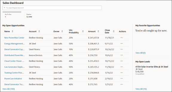 このスクリーンショットは、営業担当の営業ダッシュボードの「パイプライン」ページを示しています。