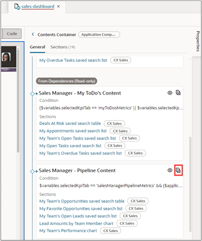 重複アイコンが強調表示されたコンテンツ・コンテナ。