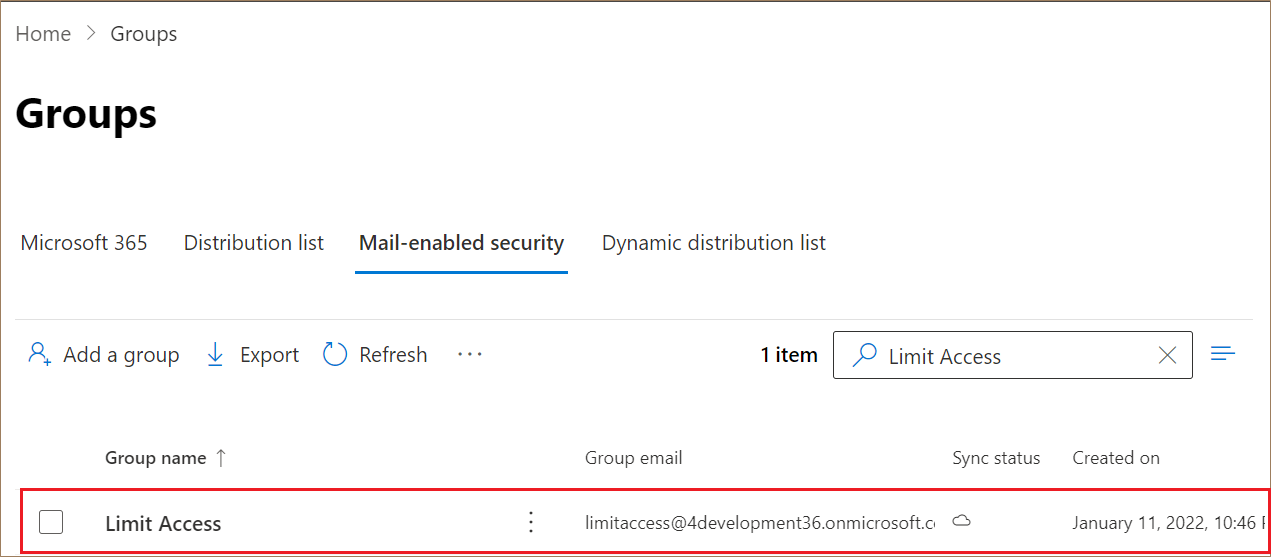 作成したグループが「Groups」リストに表示されます。