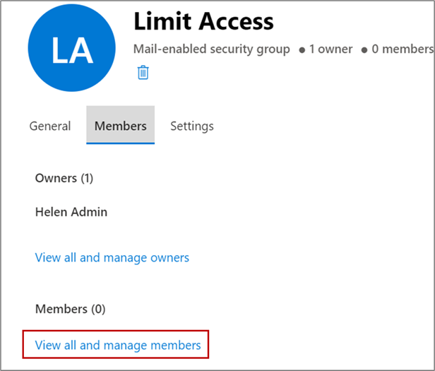 「View all and Manage Members」リンクをクリックして、作成したセキュリティ・グループにユーザーを追加します。