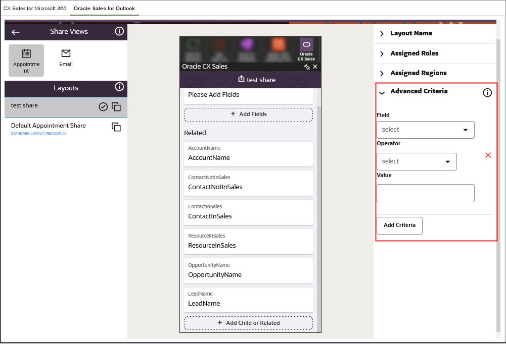 詳細な条件パネルを示すサンプル・スクリーンショット