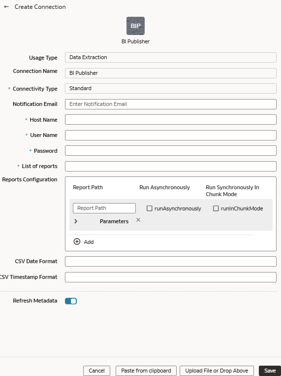 「BIパブリッシャの接続の作成」ダイアログ