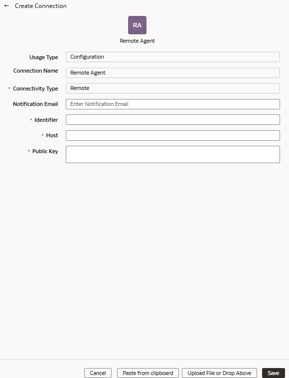 「接続リモート・エージェントの作成」ダイアログ