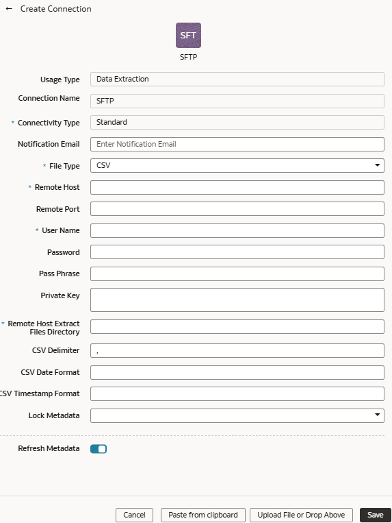 「SFTPの接続の作成」ダイアログ