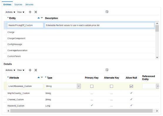 サービス・マッピングの管理ページのエンティティ
