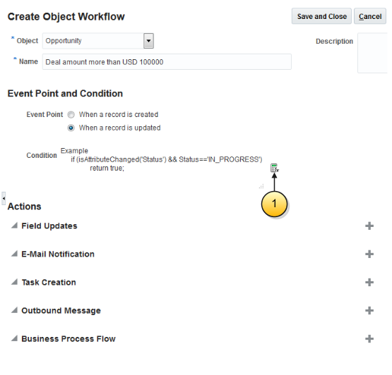 「オブジェクト・ワークフロー」の作成ページ