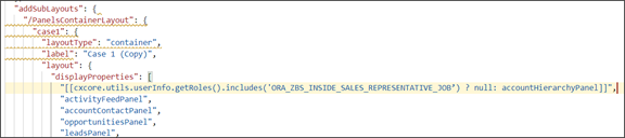 このスクリーンショットは、JSON内での"accountHierarchyPanel"パネルの表示状態を示しています。