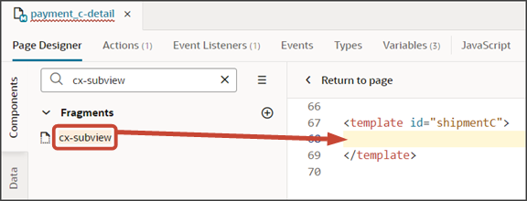 このスクリーンショットは、cx-subviewフラグメントを追加する場所を示しています。