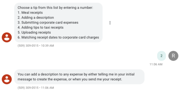 このスクリーンショットはExpense Assistantのリストから オプションを選択する方法を示しています。