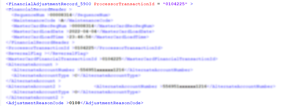 この図は、フィード・ファイルからの修正トランザクションの例を示しています。
