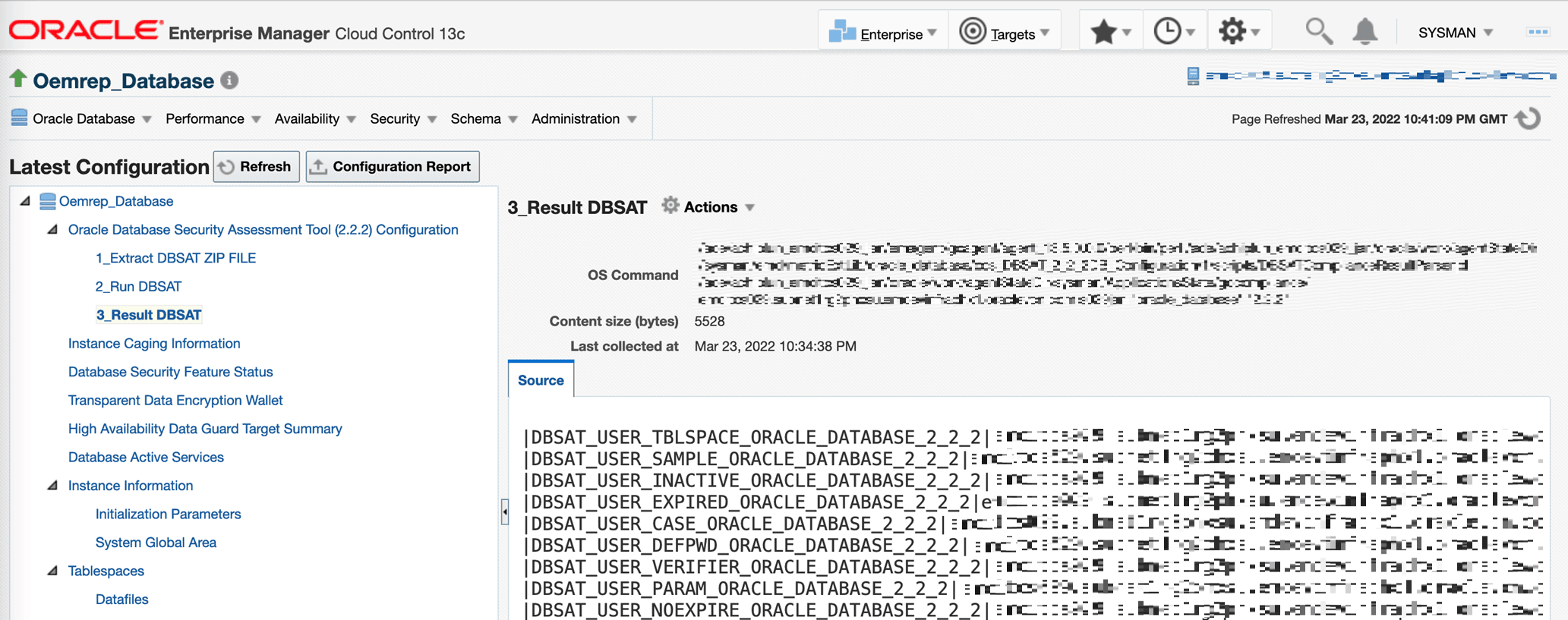 DBSAT結果の設定 DBSAT結果の設定