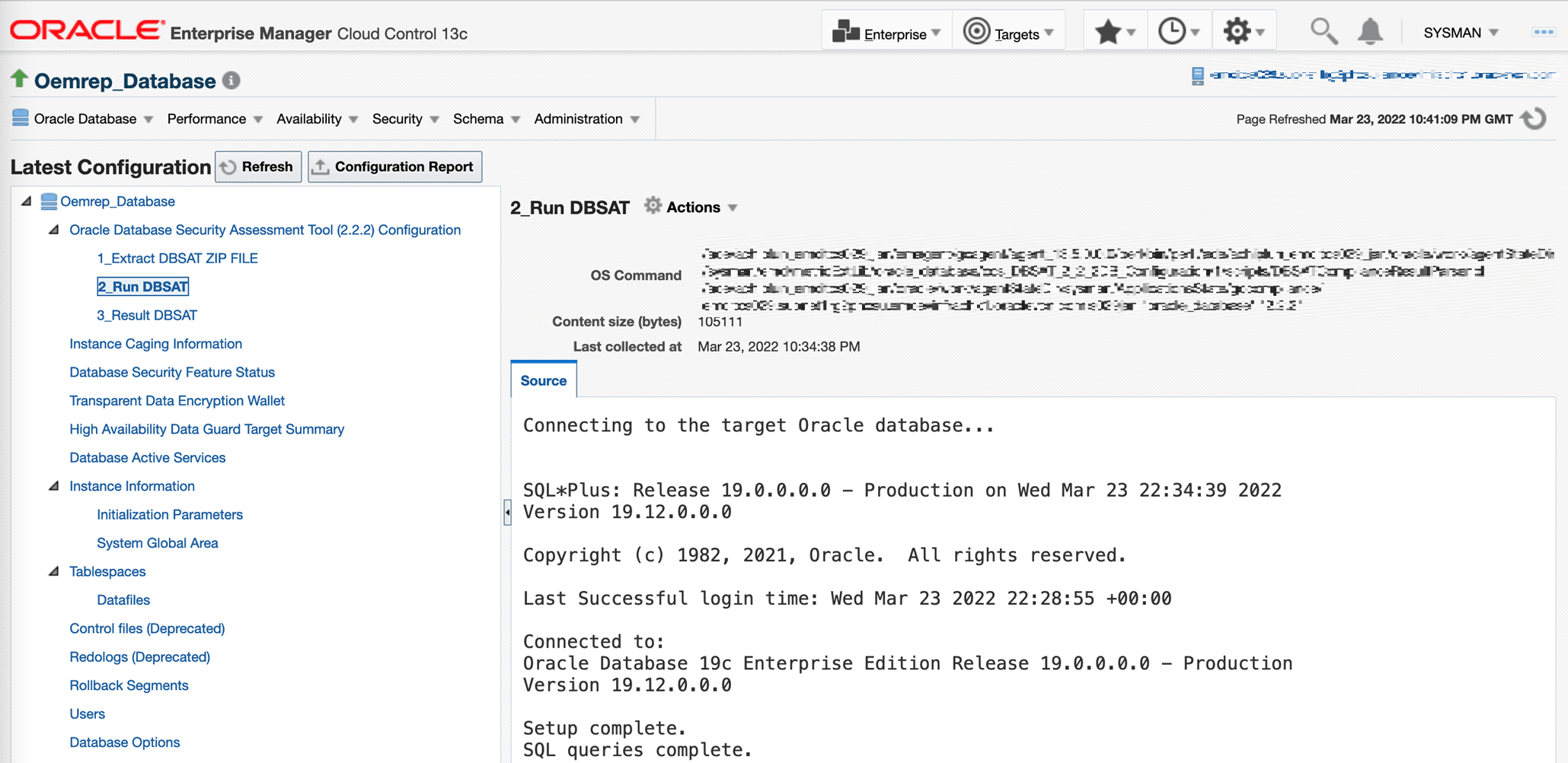 DBSAT設定の実行 DBSAT設定の実行