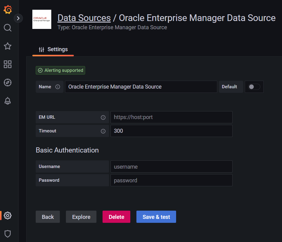 新しいEnterprise Managerデータ・ソースを示す図。