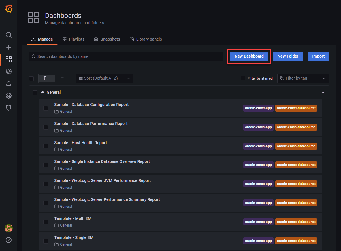 「Manage Dashboard」ページを示す図。 「Manage Dashboard」ページを示す図。
