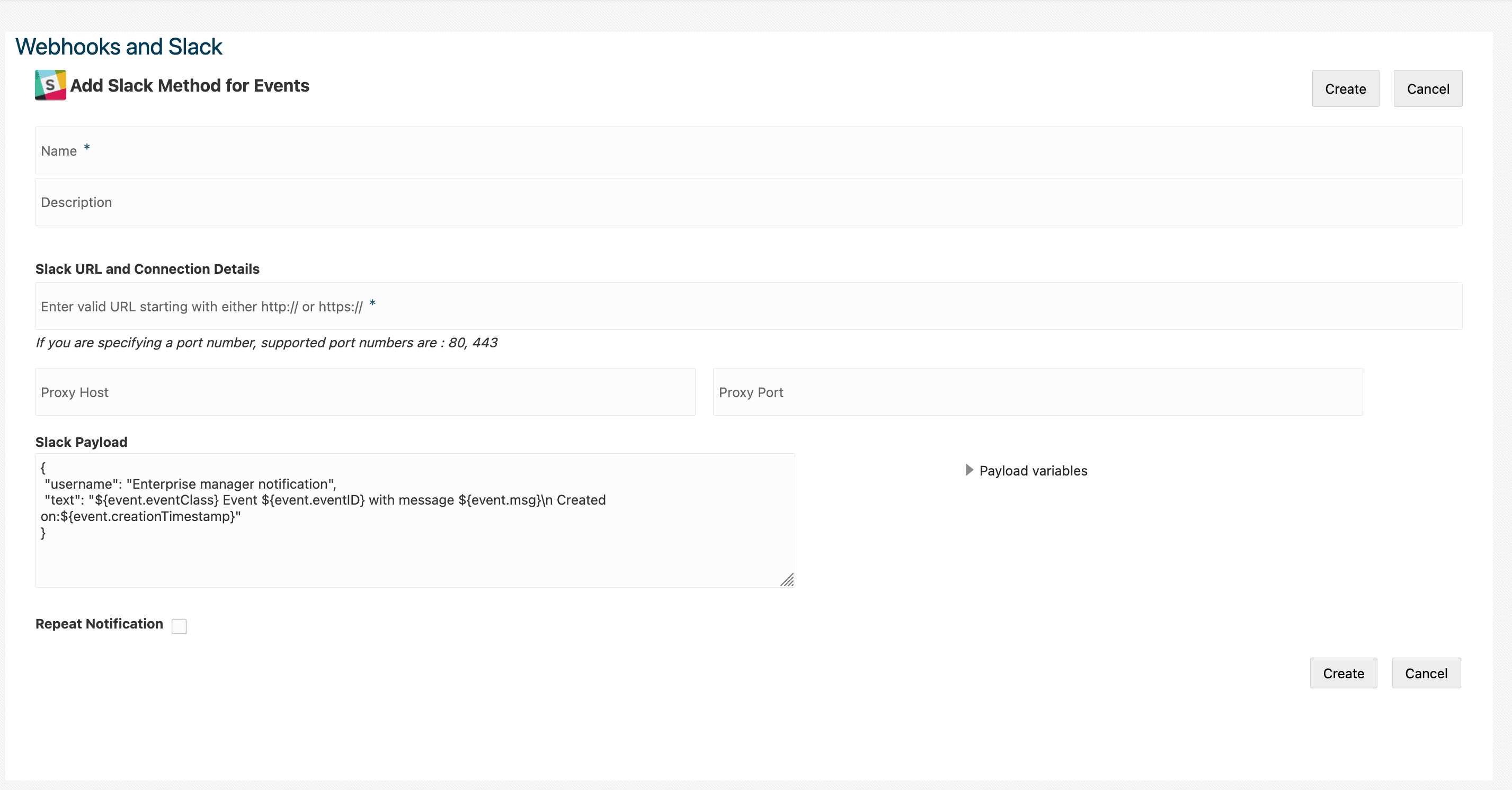 イベントのSlack Webフックの追加