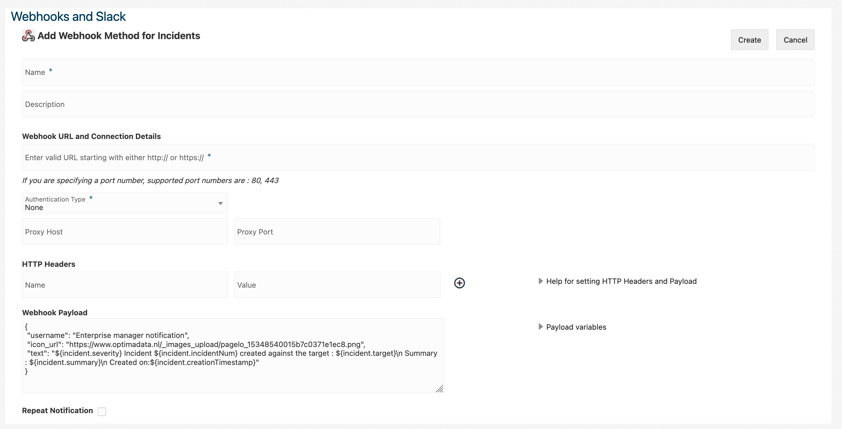 インシデントのWebフックの追加