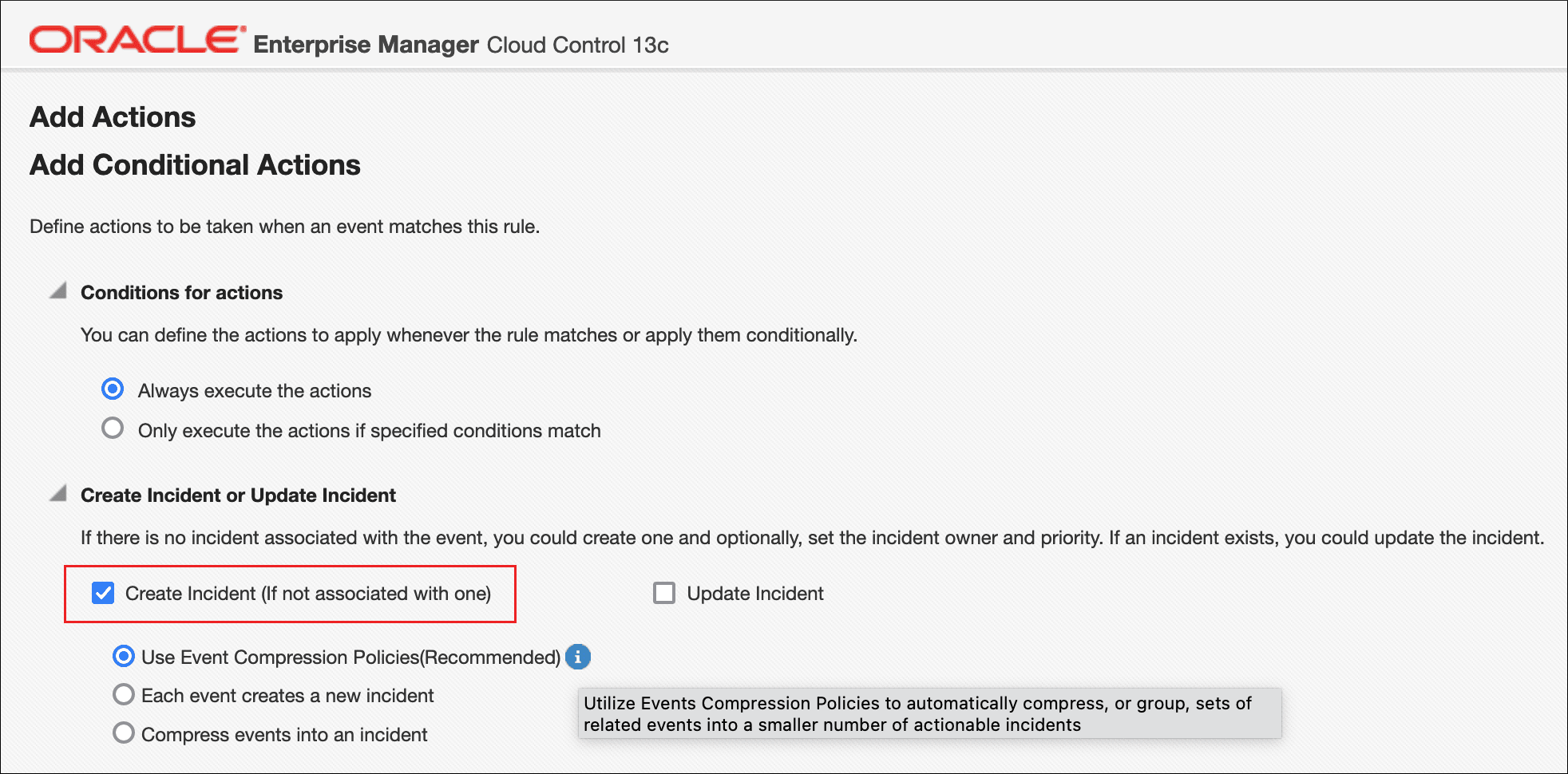 イベント・インシデントの作成のチェック・ボックスを選択