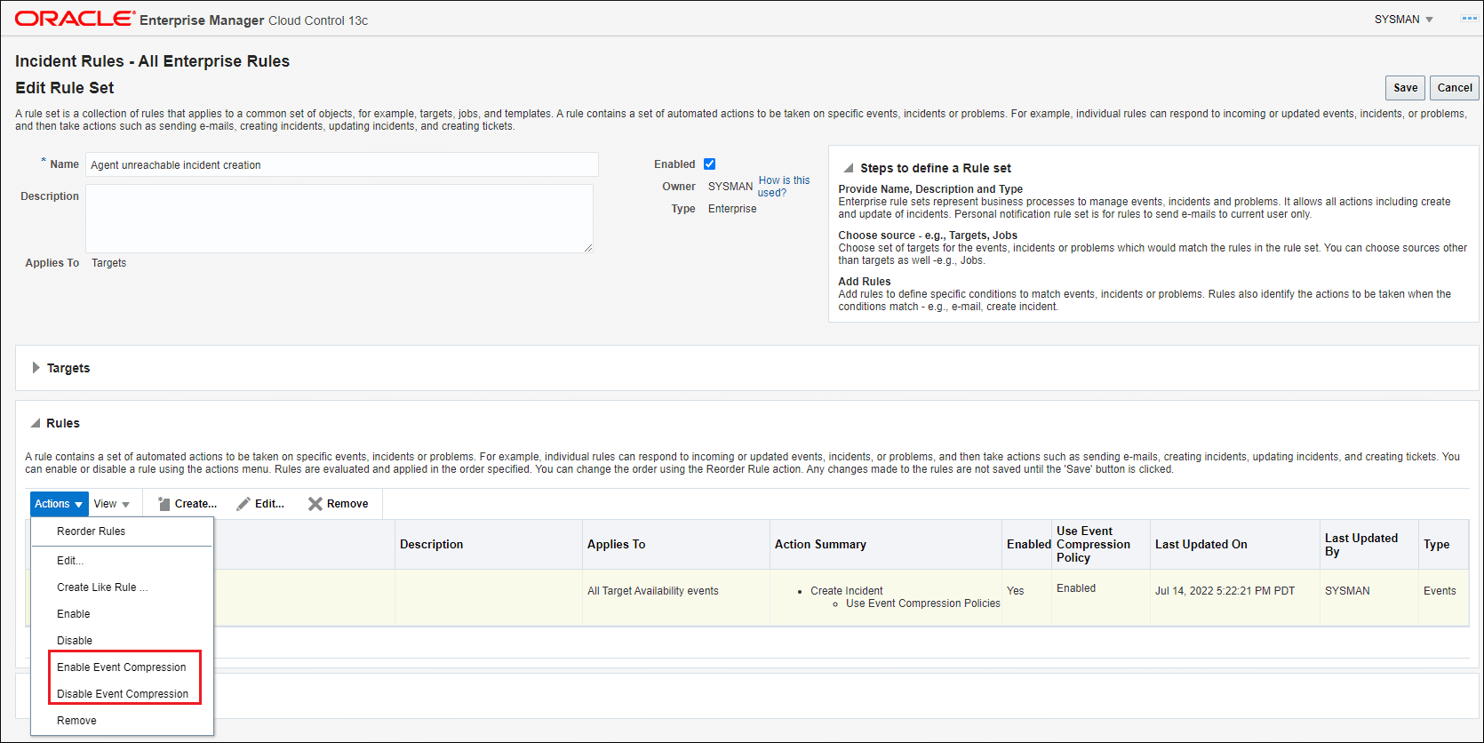 ルール・セットの編集ページを示す図。