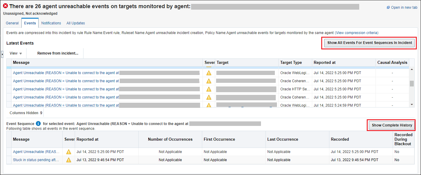 イベント・タブを示す図。