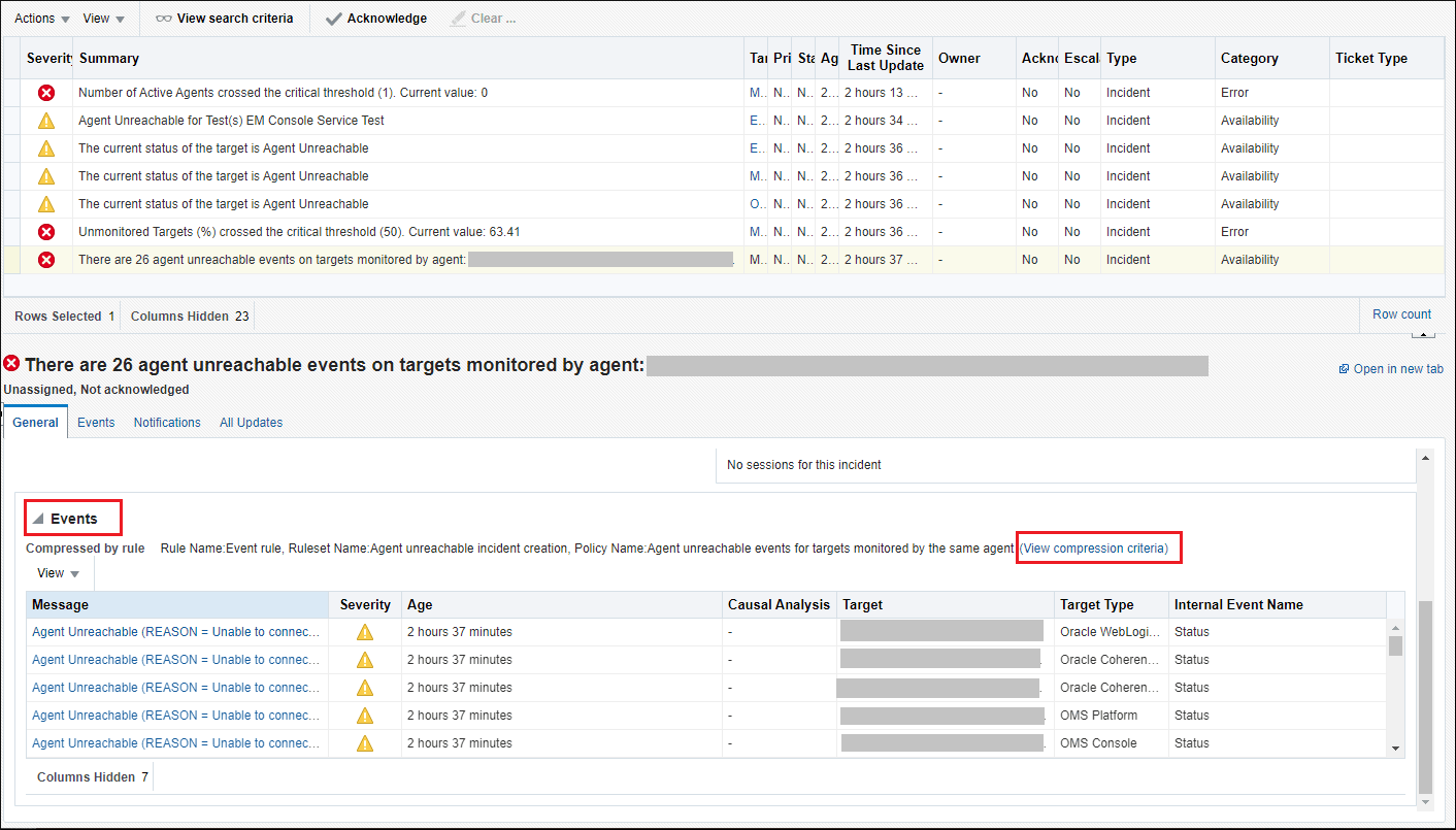 インシデント内のトリガーされたイベントを示す図。