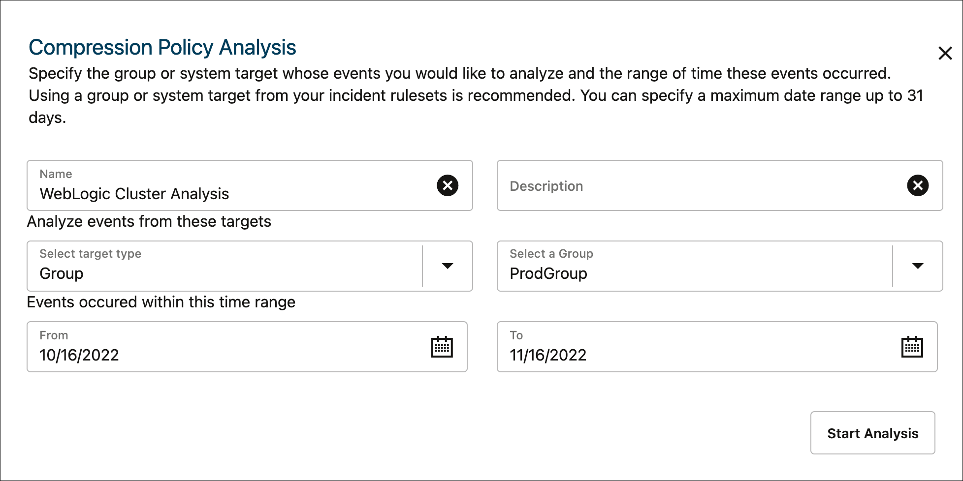 図は、圧縮アナライザのダイアログを示しています。