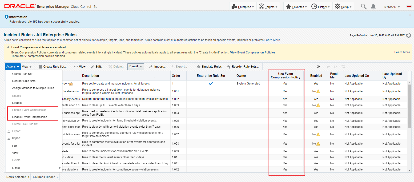 有効化/無効化のメニュー・オプションを示す画像。